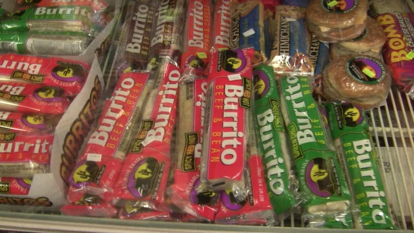 Frozen burrittos at a convenience store near Eastmont Mall